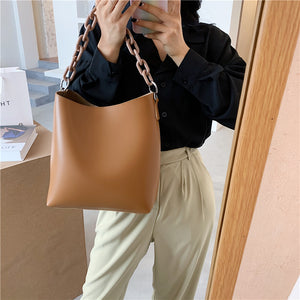 Ladies 2sets Solid Color Handbags Bucket Bags