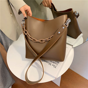 Ladies 2sets Solid Color Handbags Bucket Bags